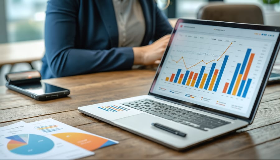 Entrepreneur reviewing business information on tablet for loan application process