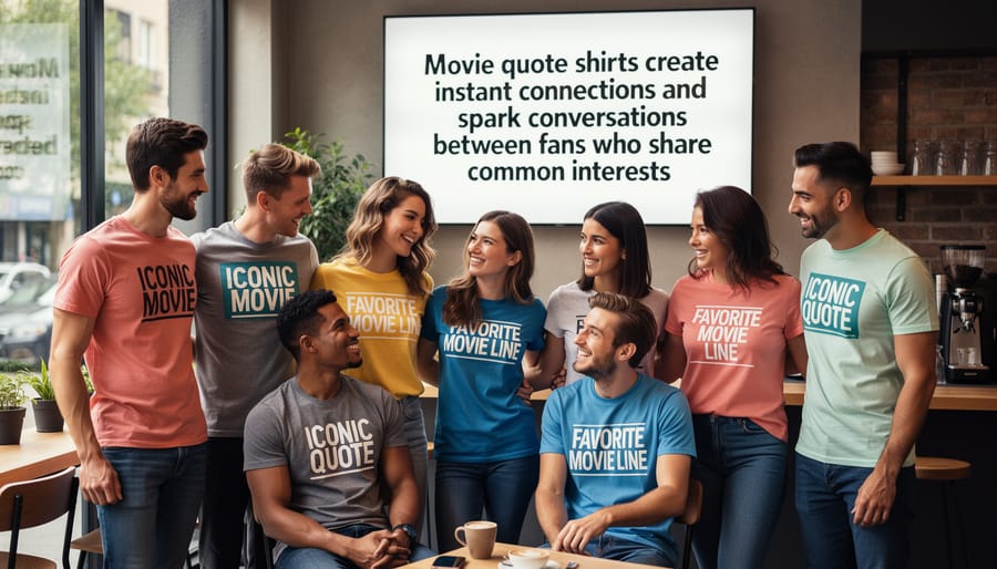 Group of friends wearing casual t-shirts laughing and talking together outdoors